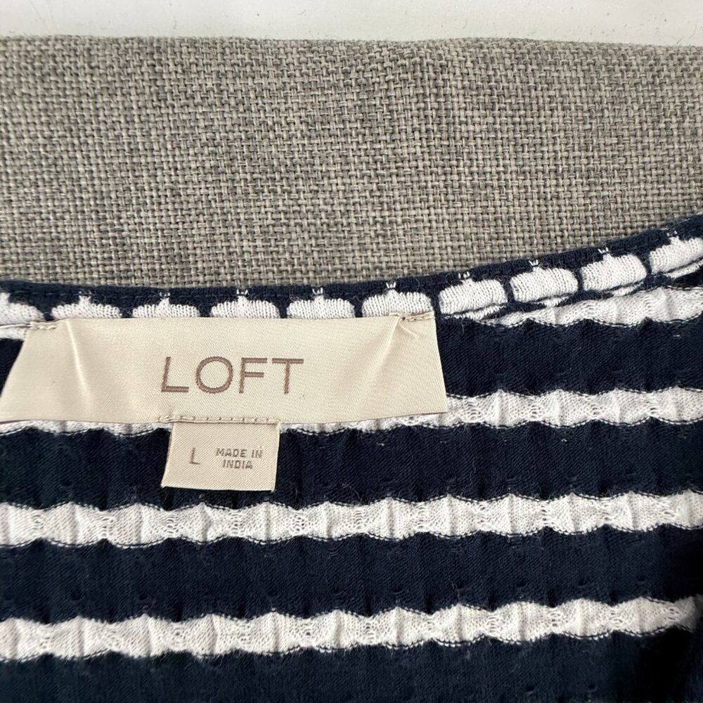 LOFT Jacquard swing Dress V-Neck Sleeveless Navy & White Large Cotton Blend - Picture 4 of 14